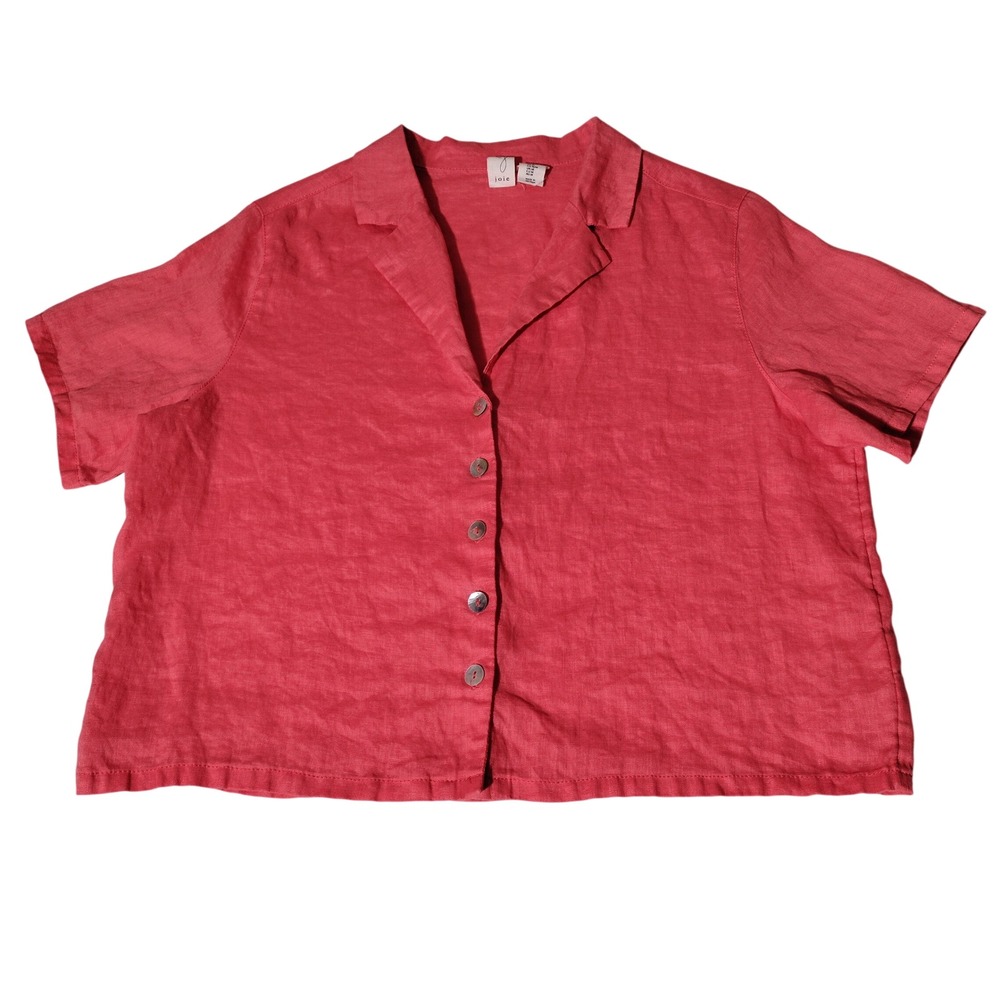 Joie Womens Coral Pink 100% Linen Short Sleeve Button Down Shirt Size M